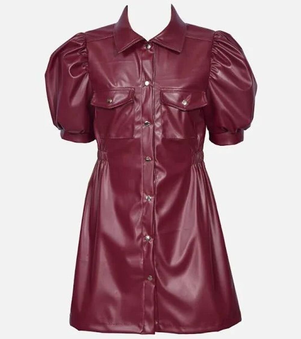 NWT $68 Bonnie Jean Girls 16 Puff Sleeve Leather Shirtdress